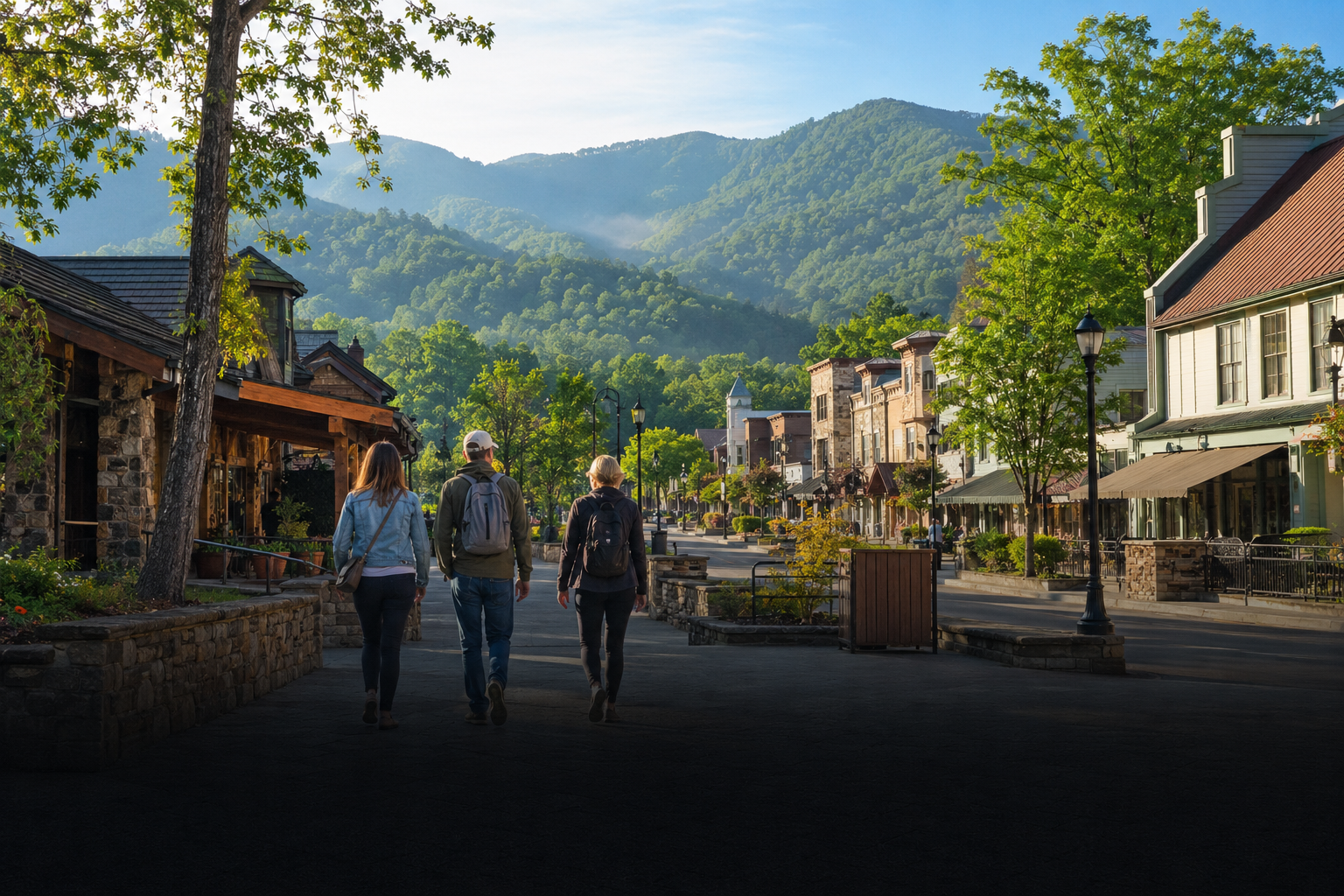Visitors enjoying a balanced Gatlinburg day near downtown and the Smoky Mountains