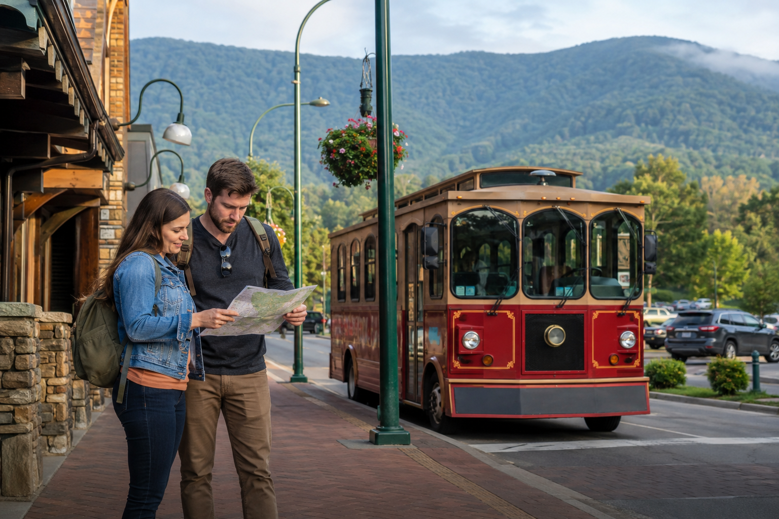 Visitors planning transportation for a Gatlinburg vacation